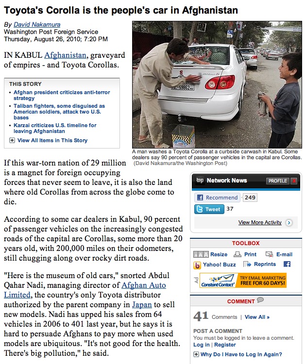 Afghanistan 2011 Toyota Corolla and Hilux most popular Best Selling