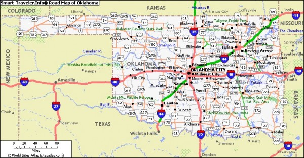 Oklahoma state map. Picture courtesy of Smart-Traveler.Info
