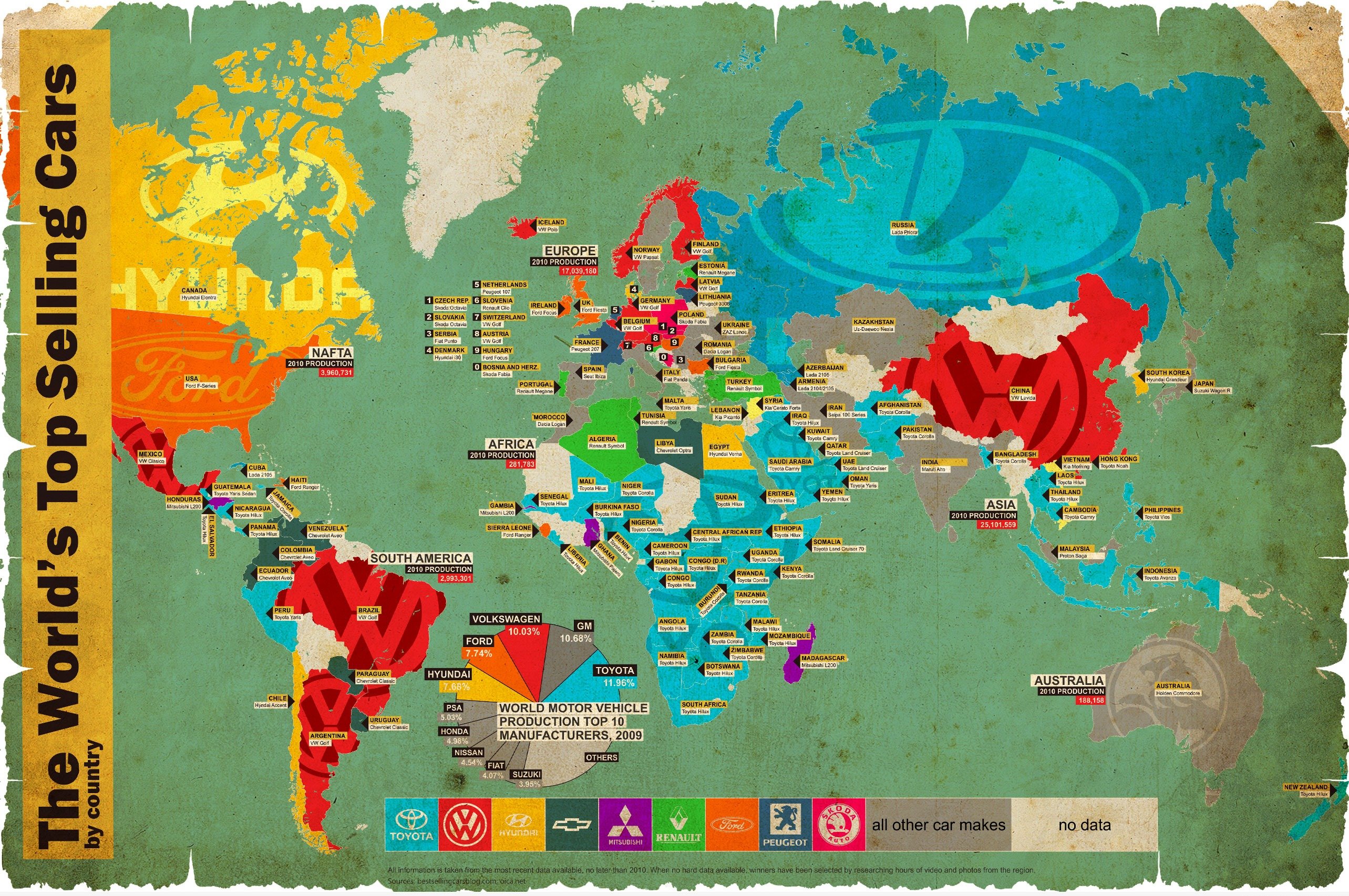 A very nice map of the World’s best-selling cars by country… – Best ...