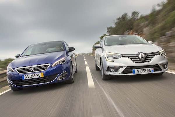 Peugeot 308 Renault Megane France March 2016. Picture courtesy largus.fr