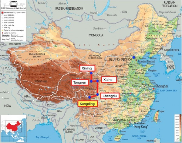 China map with Kangding